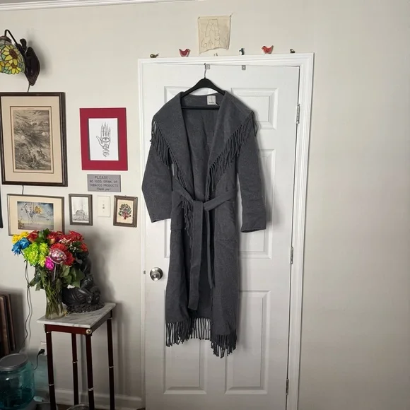 Simkhai Carrie Fringe Coat Gray